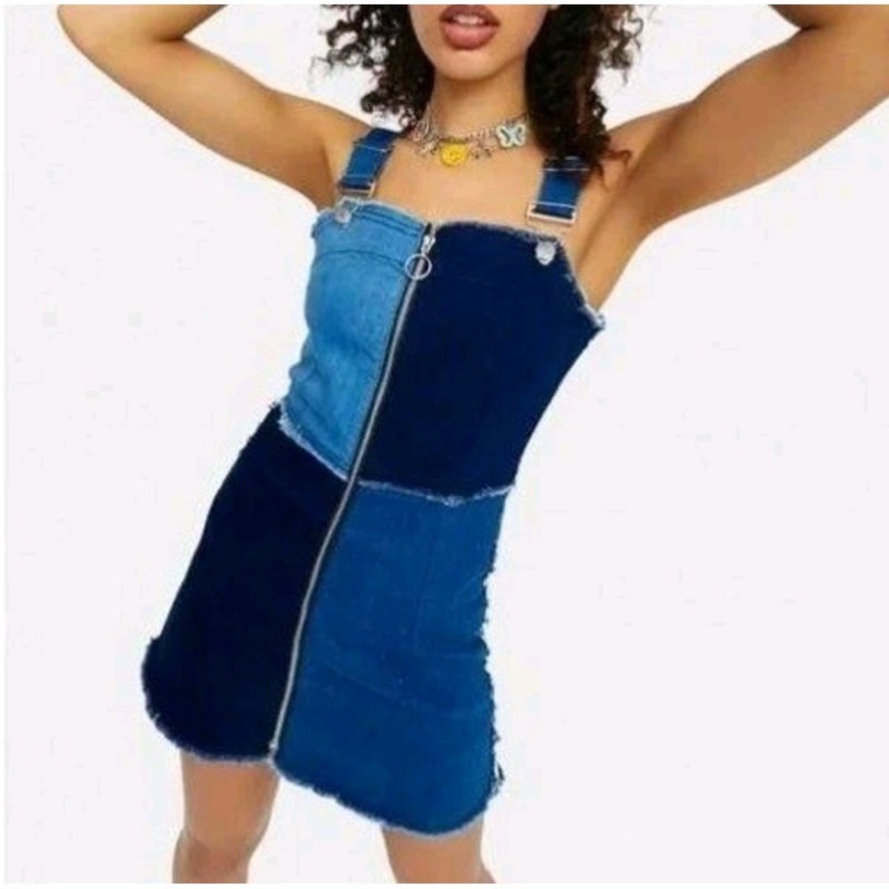 Rue21 Womens Patchwork Denim Mini Dress Y2K Dopamine Colorblock Chambray Size M